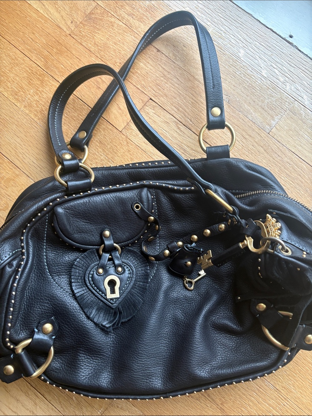 Juicy Black Studded Leather Tote Bag